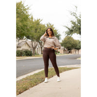 Ready to Ship | The Becca - BROWN Crossover Full Length Leggings with Pockets - 2 PACK
