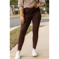 Ready to Ship | The Becca - BROWN Crossover Full Length Leggings with Pockets - 2 PACK