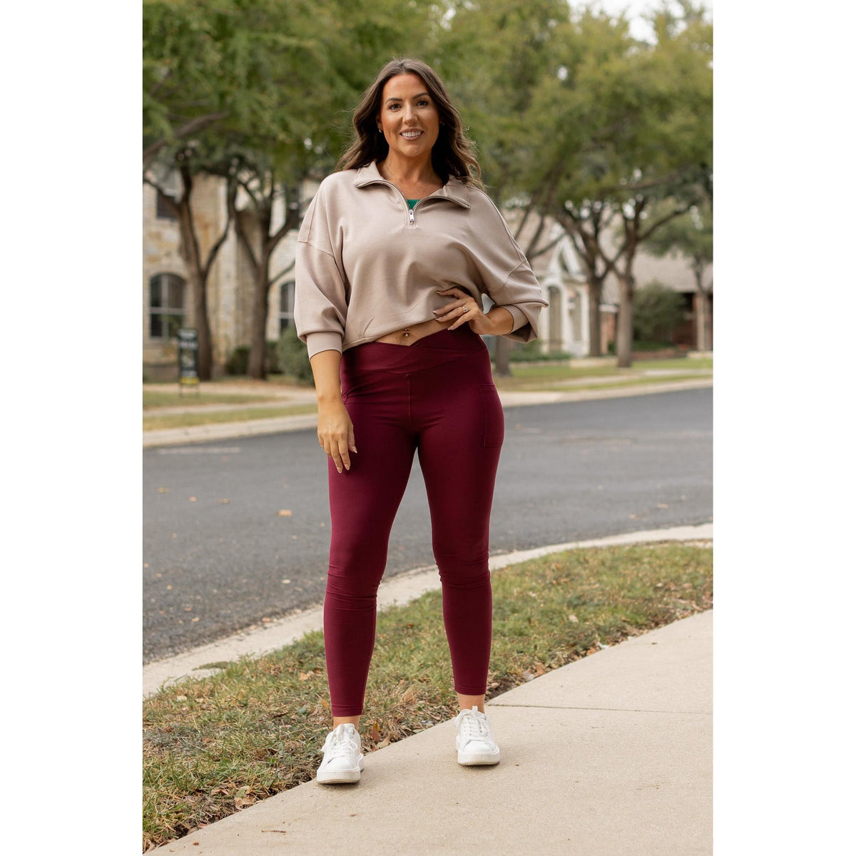 Ready to Ship | The Molly - 2 PACK - MAROON Crossover Full Length Leggings with Pockets
