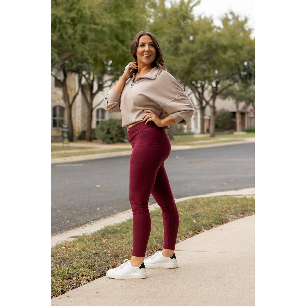 Ready to Ship | The Molly - 2 PACK - MAROON Crossover Full Length Leggings with Pockets