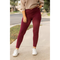 Ready to Ship | The Molly - 2 PACK - MAROON Crossover Full Length Leggings with Pockets