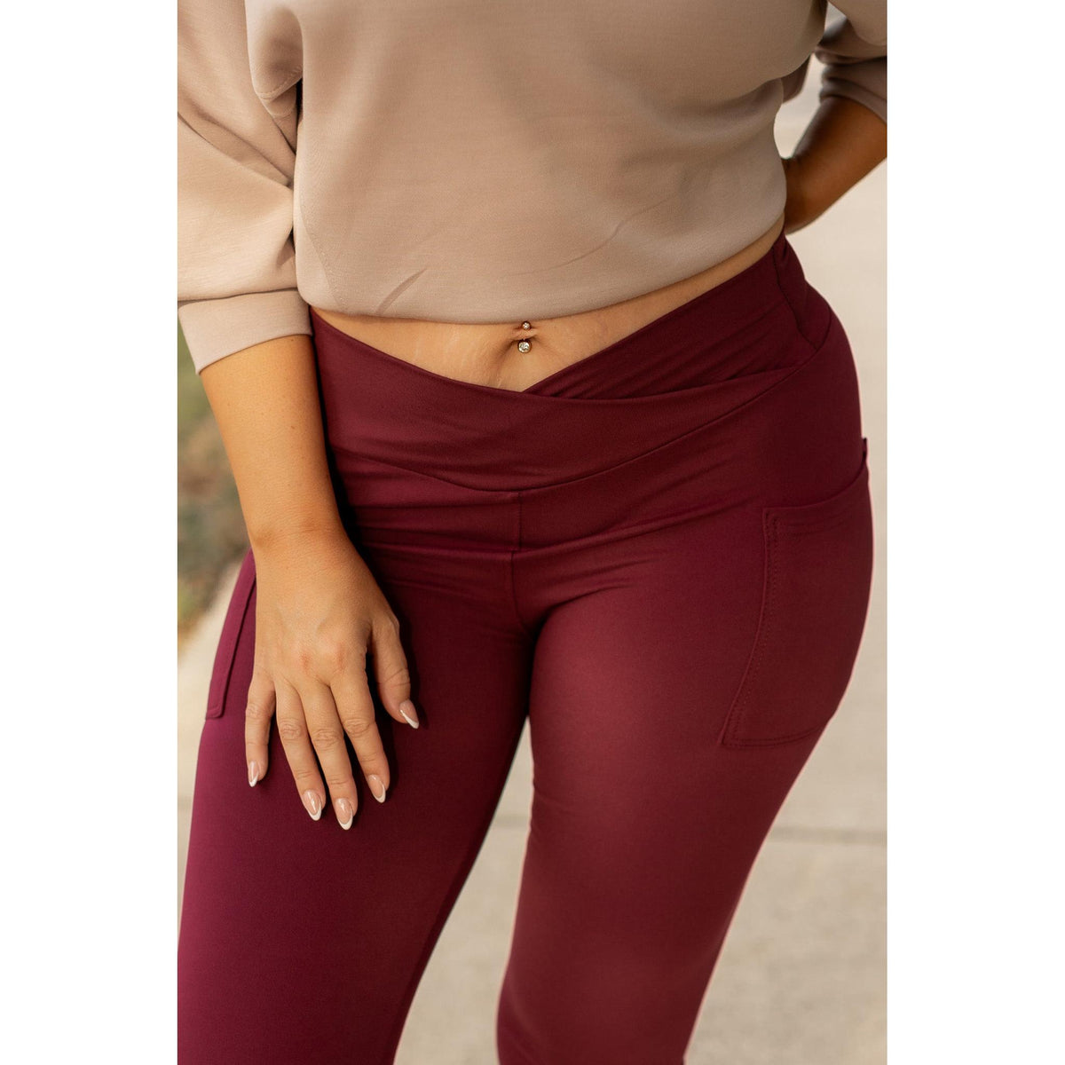 Ready to Ship | The Molly - 2 PACK - MAROON Crossover Full Length Leggings with Pockets