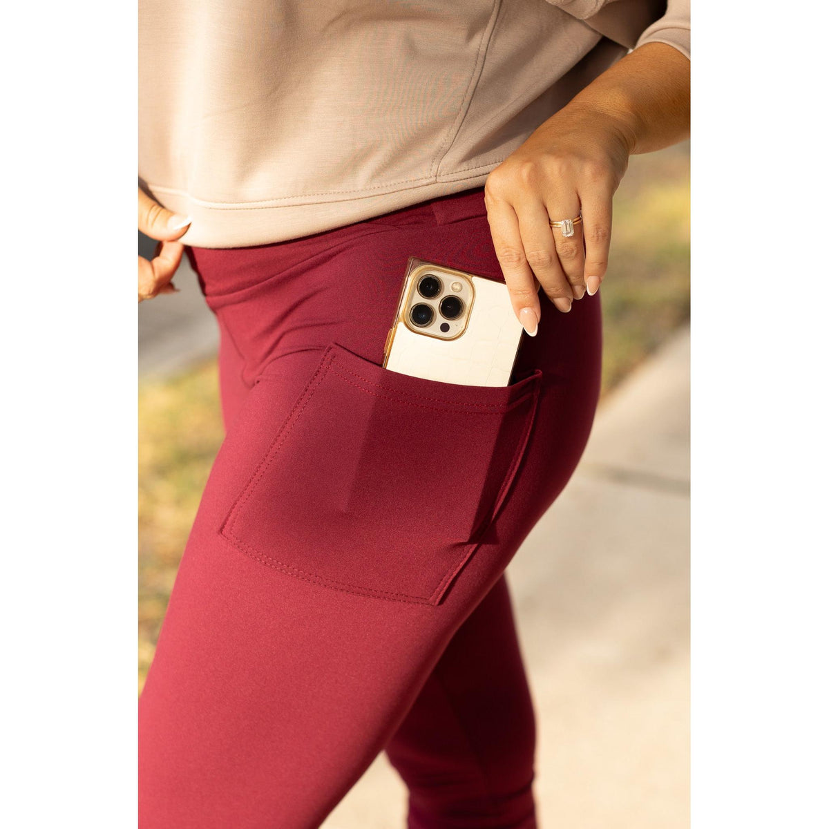 Ready to Ship | The Molly - 2 PACK - MAROON Crossover Full Length Leggings with Pockets
