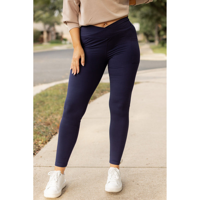 *Ready to Ship | The Nadia - NAVY Crossover Full Length Leggings with Pockets  - Luxe Leggings by Julia Rose®