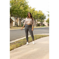 Ready to Ship | The Caitlin - CHARCOAL Crossover Full Length Leggings with Pockets - 2 PACK