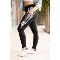 Ready to Ship | The Gabby - 2 PACK - Black And White Plaid Panel Leggings