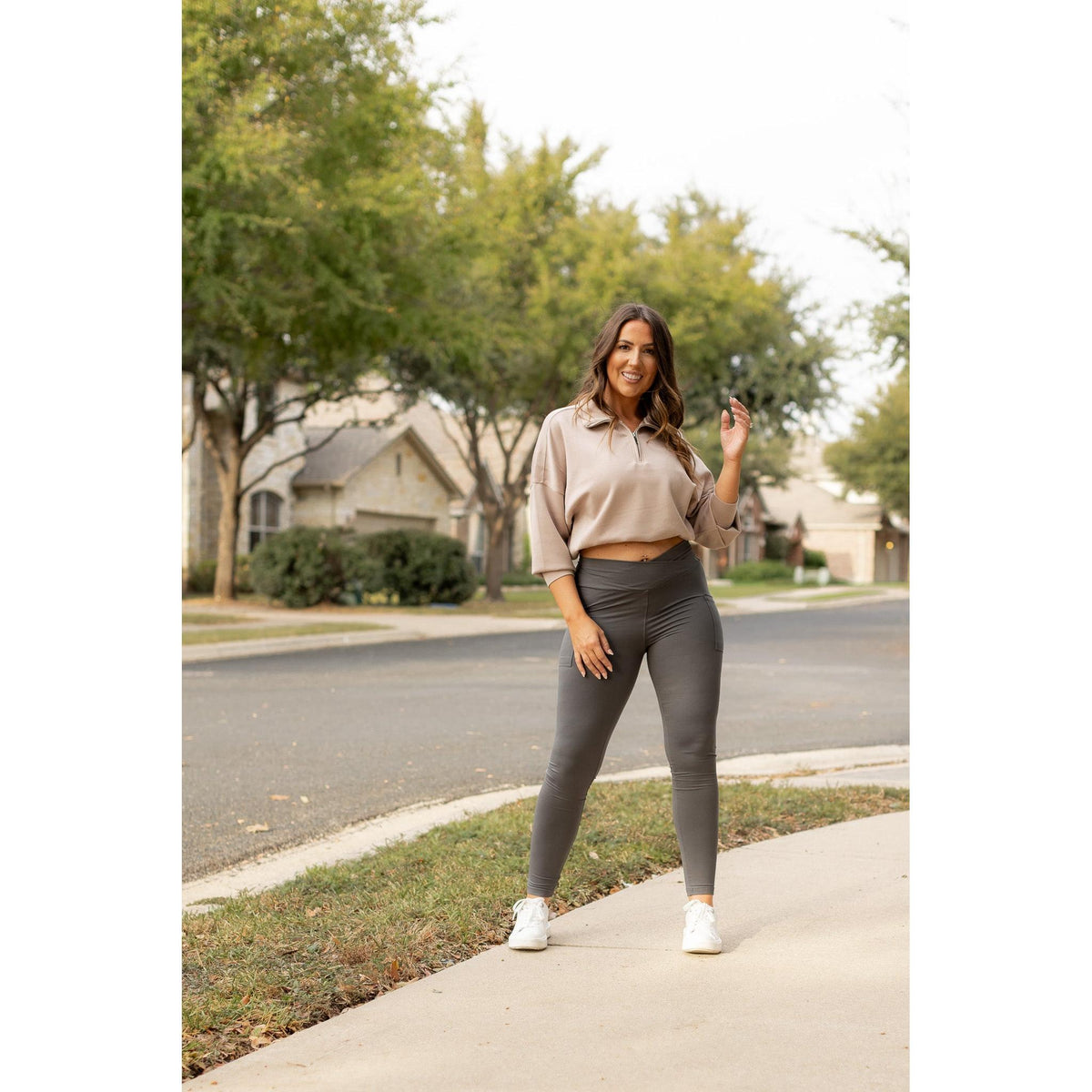 Ready to Ship | The Caitlin - CHARCOAL Crossover Full Length Leggings with Pockets - 2 PACK