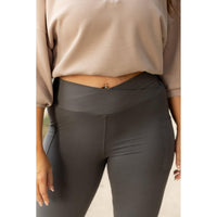 Ready to Ship | The Caitlin - CHARCOAL Crossover Full Length Leggings with Pockets - 2 PACK