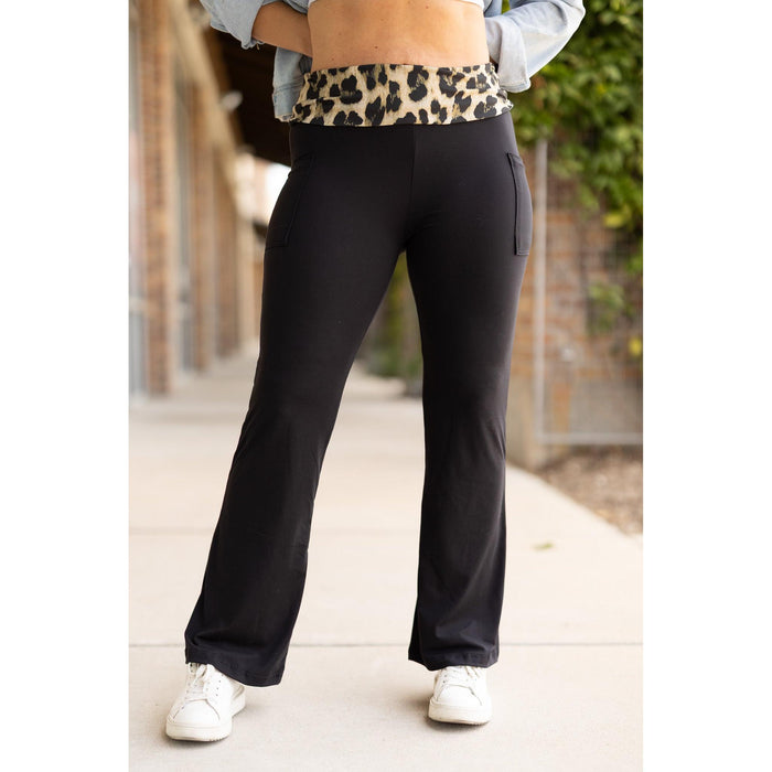 Ready to Ship | The Kristen - Leopard Fold Over Bootcut Leggings - 2 PACK