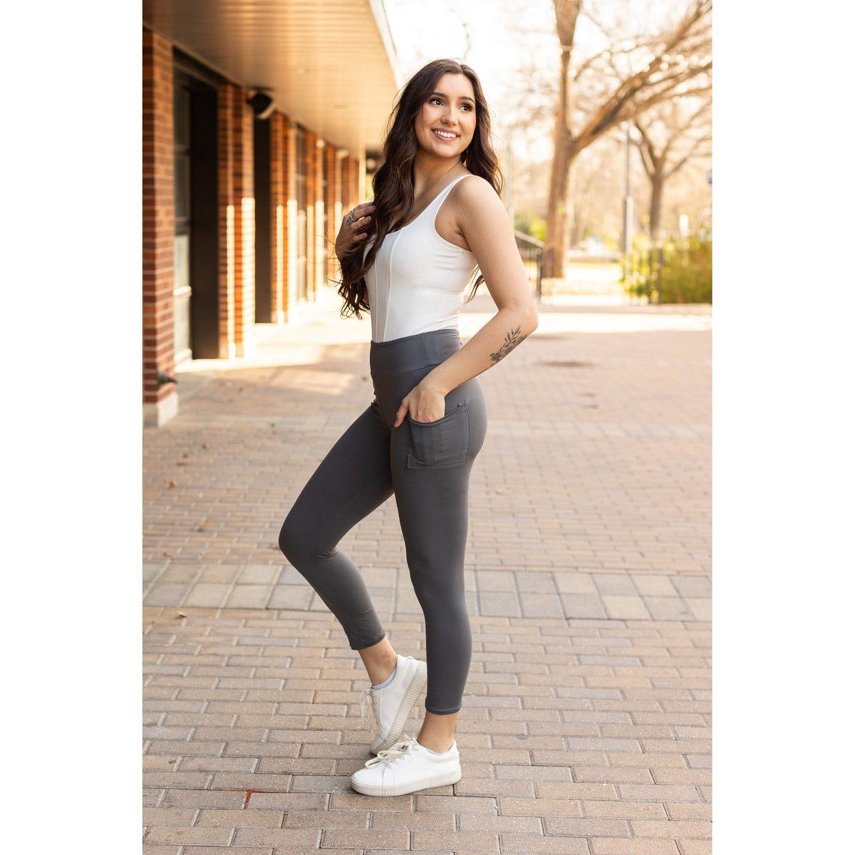 Ready to Ship | The Amy - 7/8 Ankle CHARCOAL Length Leggings with Pockets