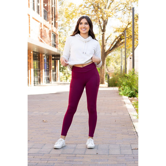 Ready to Ship | The Molly - 2 PACK - MAROON Crossover Full Length Leggings with Pockets