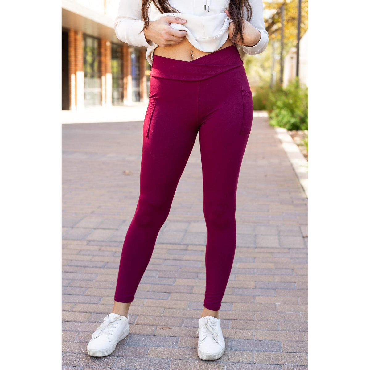 Ready to Ship | The Molly - 2 PACK - MAROON Crossover Full Length Leggings with Pockets