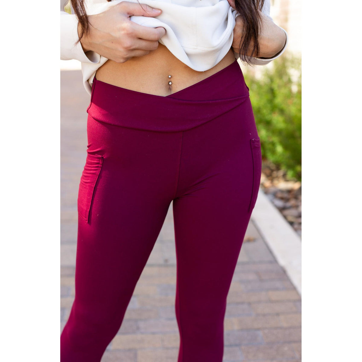 Ready to Ship | The Molly - 2 PACK - MAROON Crossover Full Length Leggings with Pockets