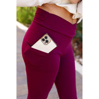 Ready to Ship | The Molly - 2 PACK - MAROON Crossover Full Length Leggings with Pockets