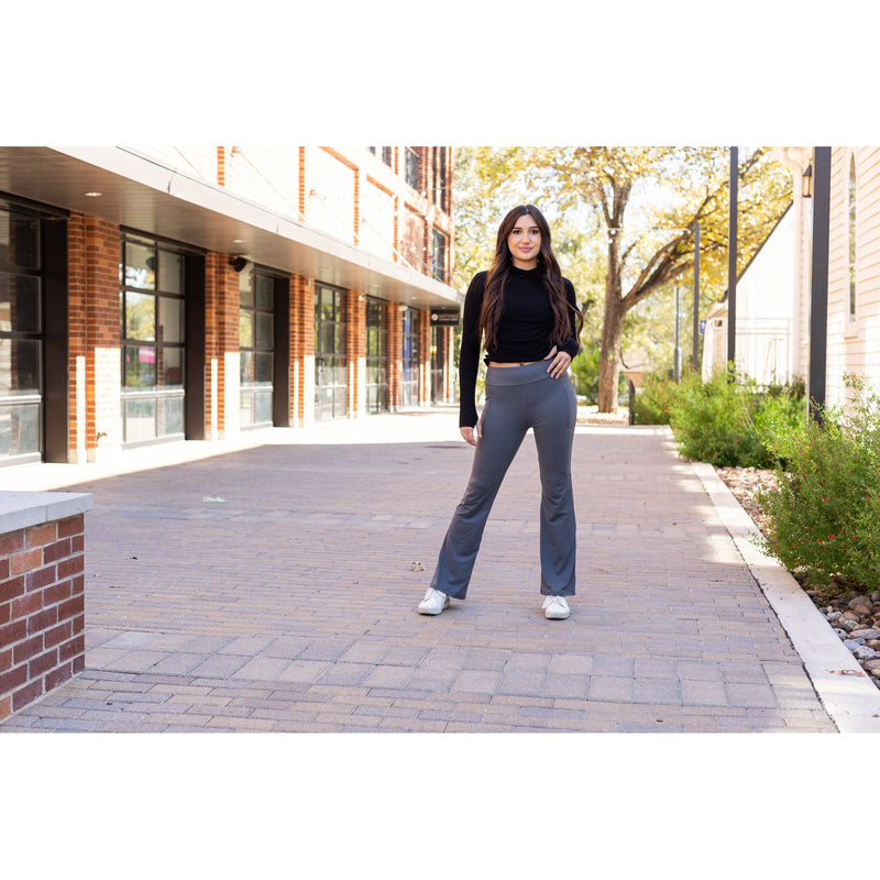 Ready to Ship | The Cassie - 30"  CHARCOAL Bootcut Leggings with Pockets*