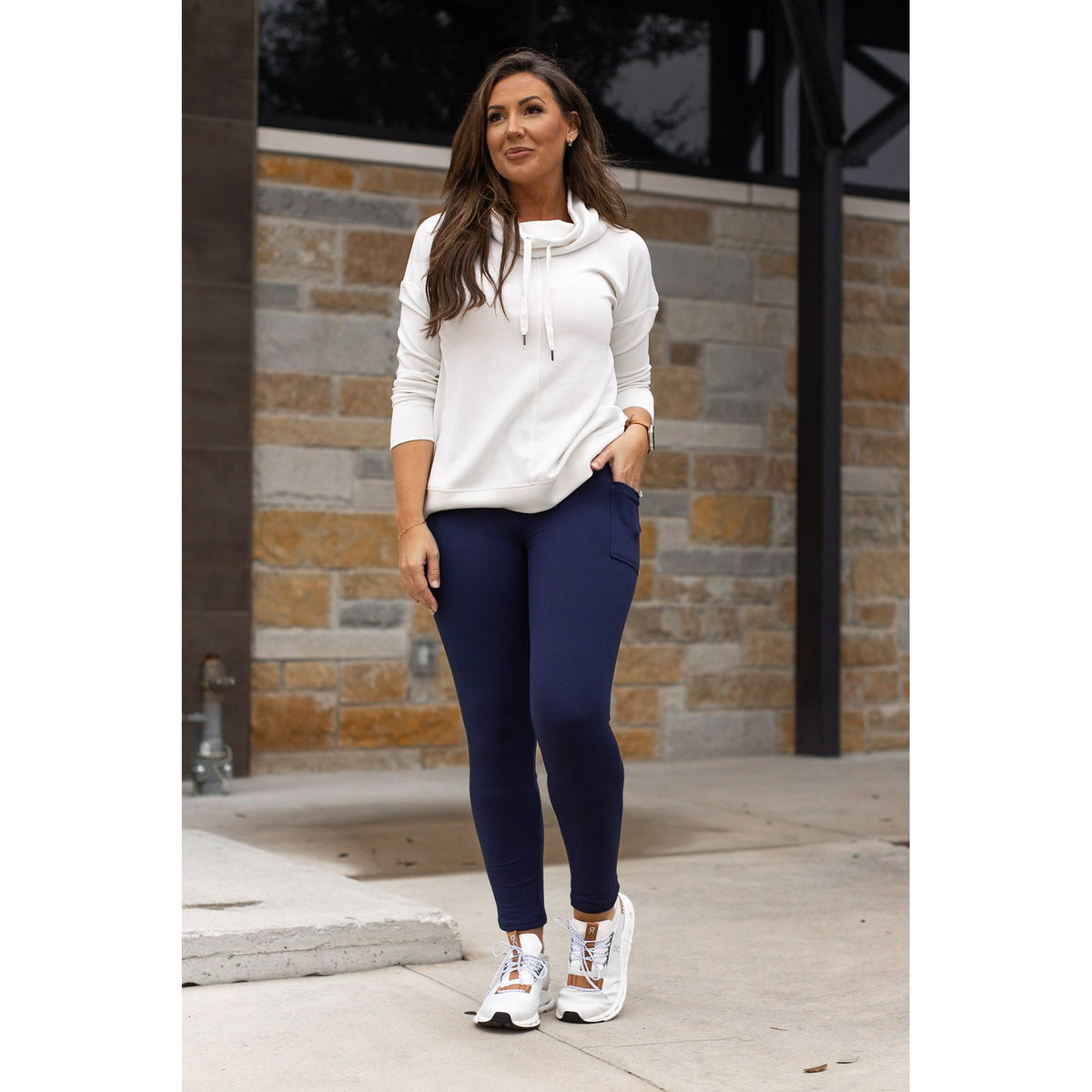 Ready to Ship | The Nicole - Navy FLEECE Full Length with Pocket Leggings 2 Pack