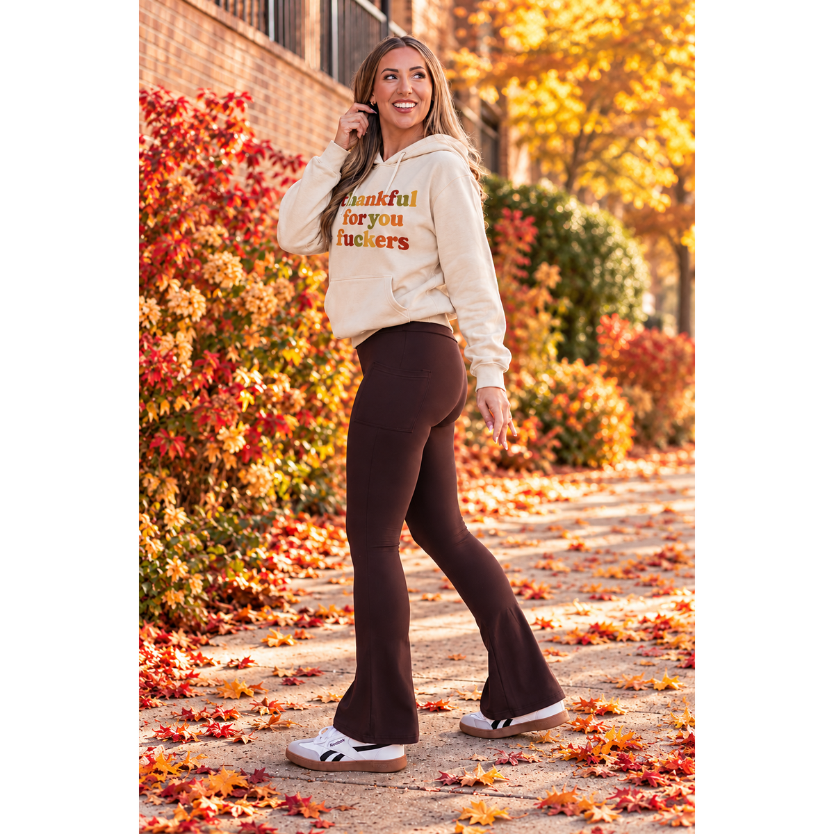Ready to Ship | The Brandy - Brown Flare Leggings WITH POCKETS