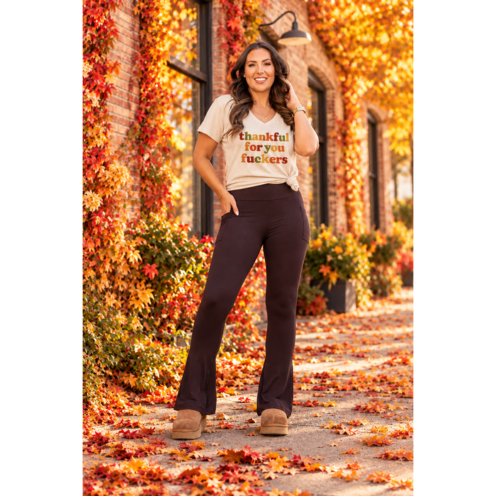 Ready to Ship | The Brandy - Brown Flare Leggings WITH POCKETS - 2 PACK