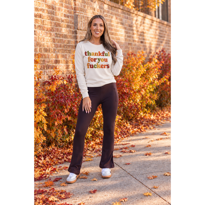 Ready to Ship | The Brandy - Brown Flare Leggings WITH POCKETS