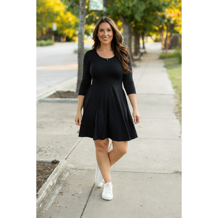 PreOrder | The Mackenzie - Black Babydoll Dress with 3/4 Sleeves - 2 PACK