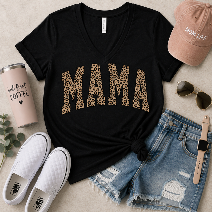 Mama Leopard V-NECK Graphic Tee