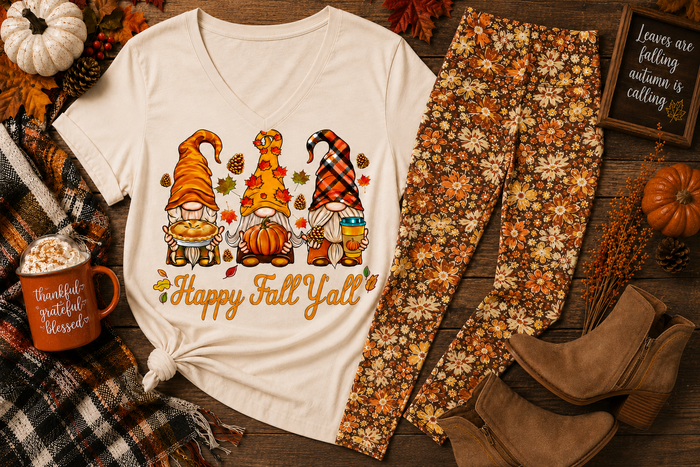 Happy Fall Y'all V-NECK Graphic Tee