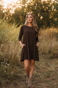 PreOrder | The Ivy - Brown Swing Dress with 3/4 Sleeves