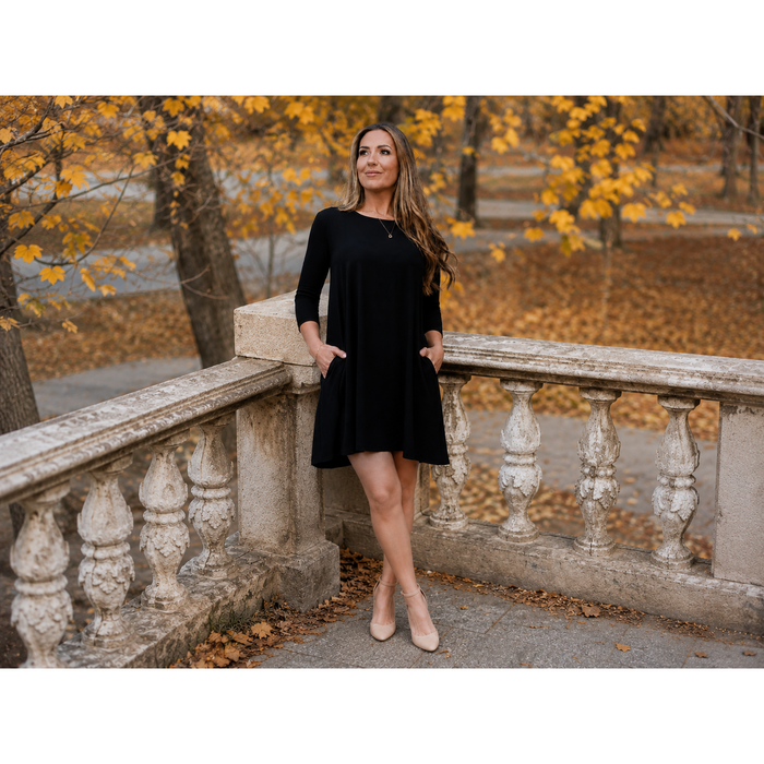 PreOrder | The Olivia - Black Swing Dress with 3/4 Sleeves