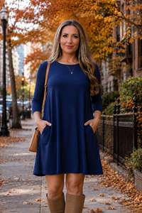 PreOrder | The Alyssa - Navy Swing Dress with 3/4 Sleeves