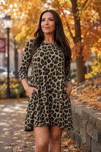 PreOrder | The Nicolette - Leopard Swing Dress with 3/4 Sleeves