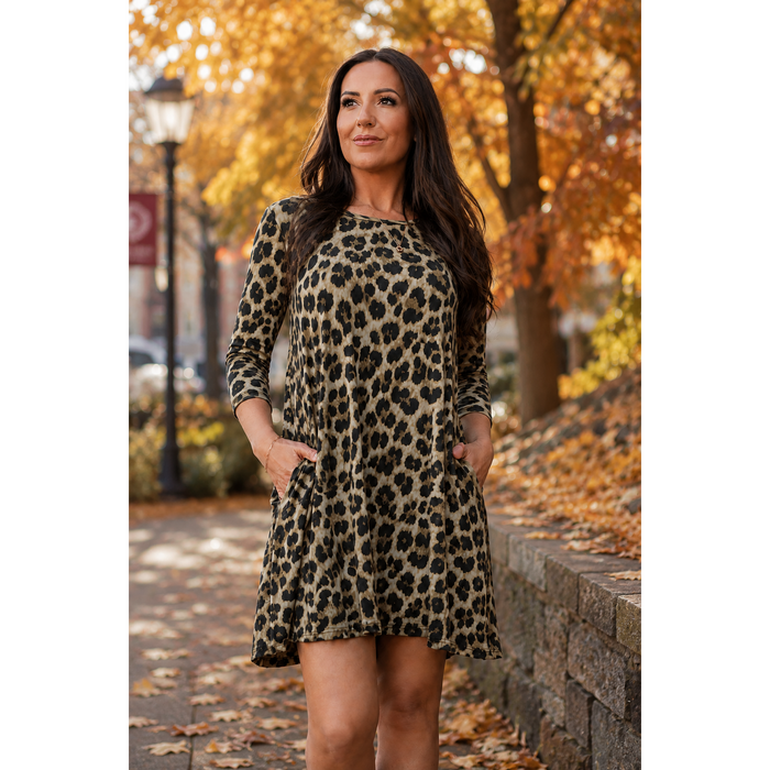 PreOrder | The Nicolette - Leopard Swing Dress with 3/4 Sleeves