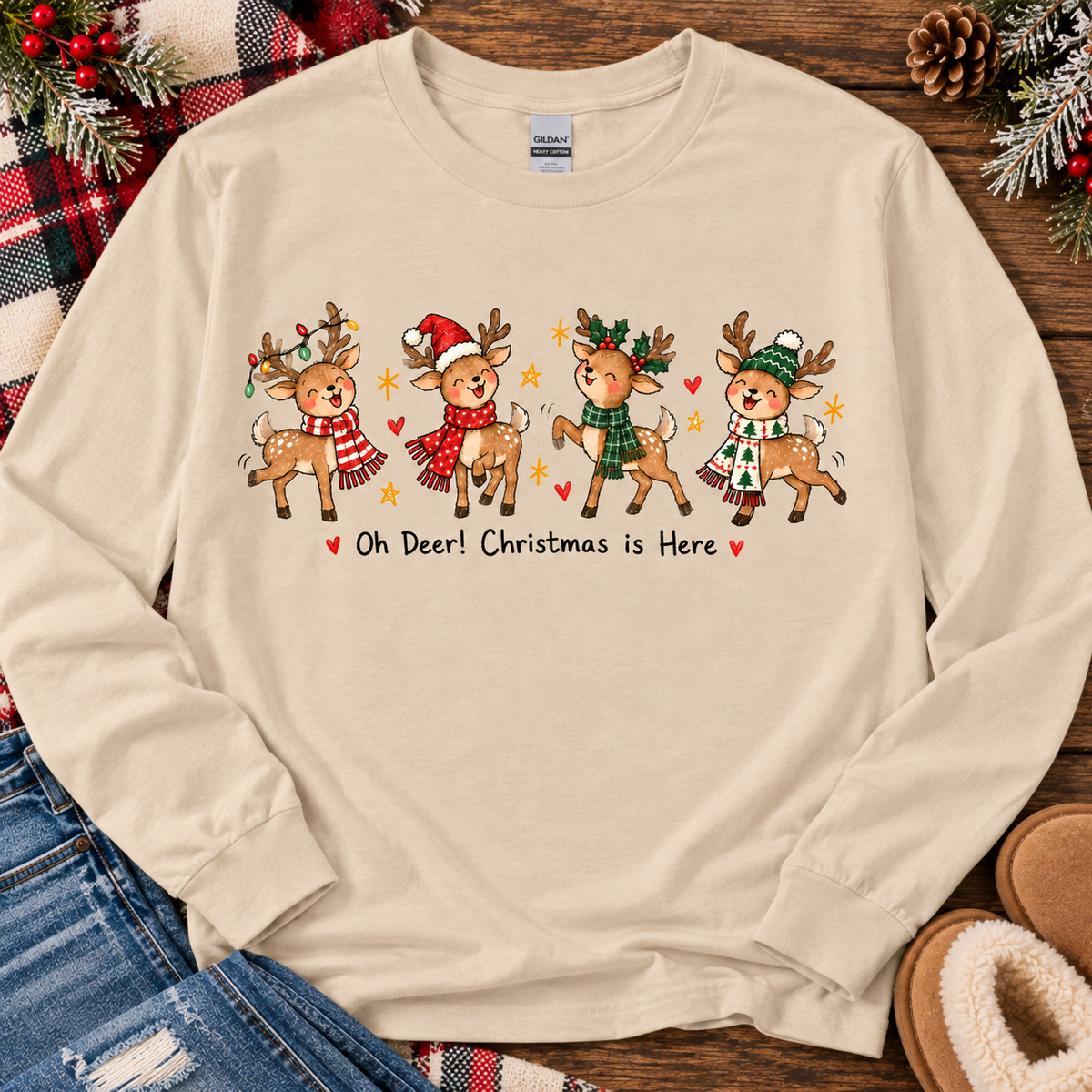 Oh Deer Christmas is Here Graphic Apparel