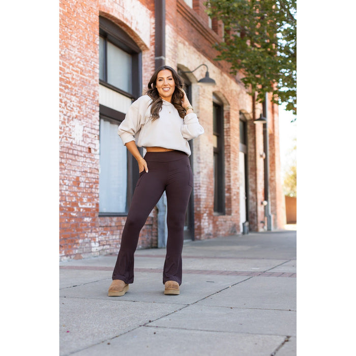 Ready to Ship | The Brandy - Brown Flare Leggings WITH POCKETS - Luxe Leggings by Julia Rose®