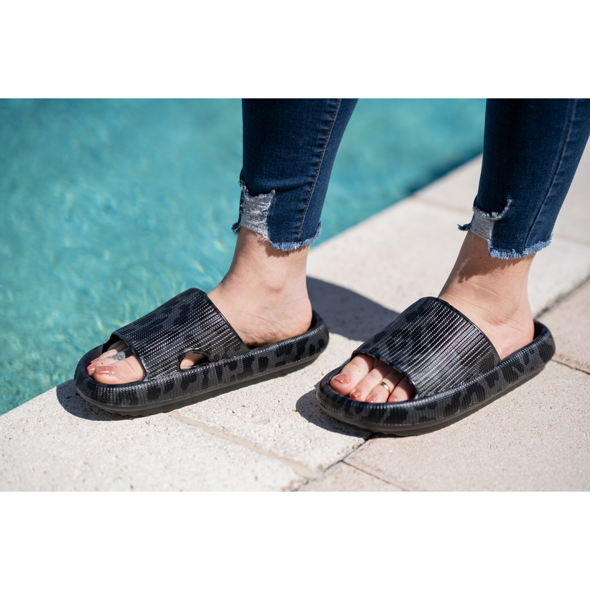 Ready to Ship | BLACK LEOPARD  Insanely Comfy -Beach or Casual Slides
