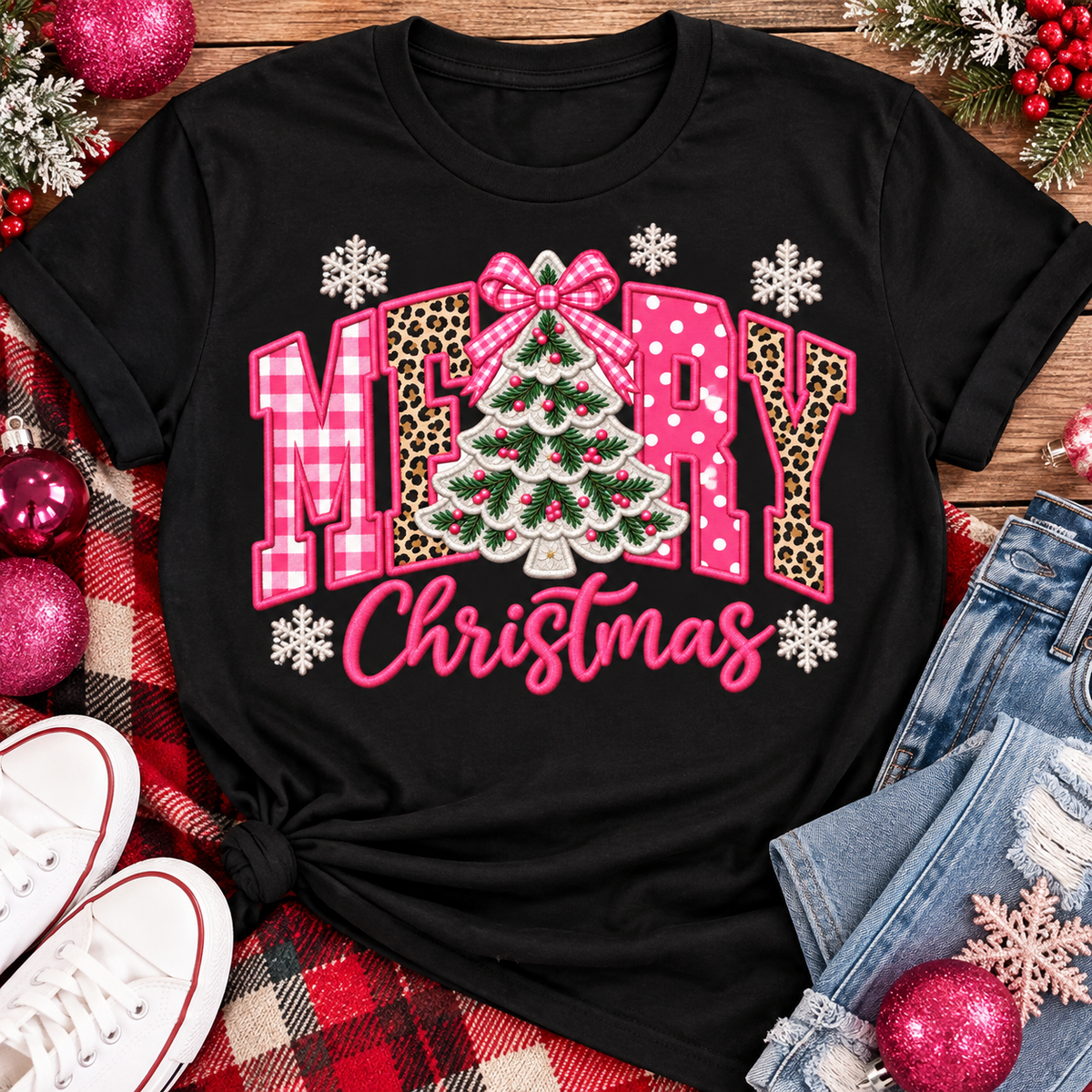 Pink Merry Christmas Graphic Apparel