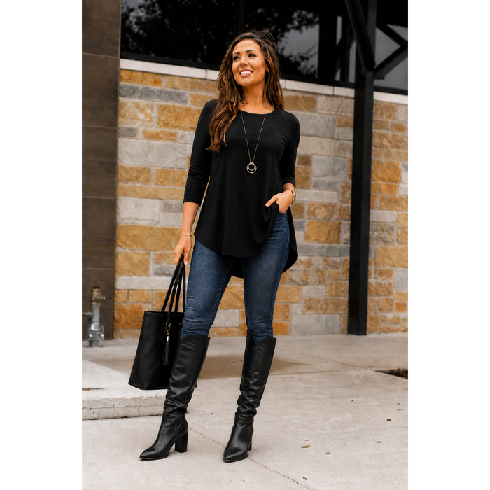 Ready to Ship | The Daphne - Black Tunic with 3/4 Sleeves