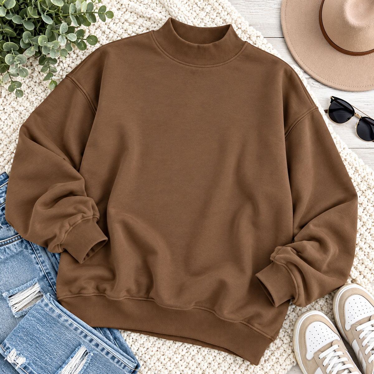 PreOrder - Mock Neck Fleece Oversized Sweatshirt