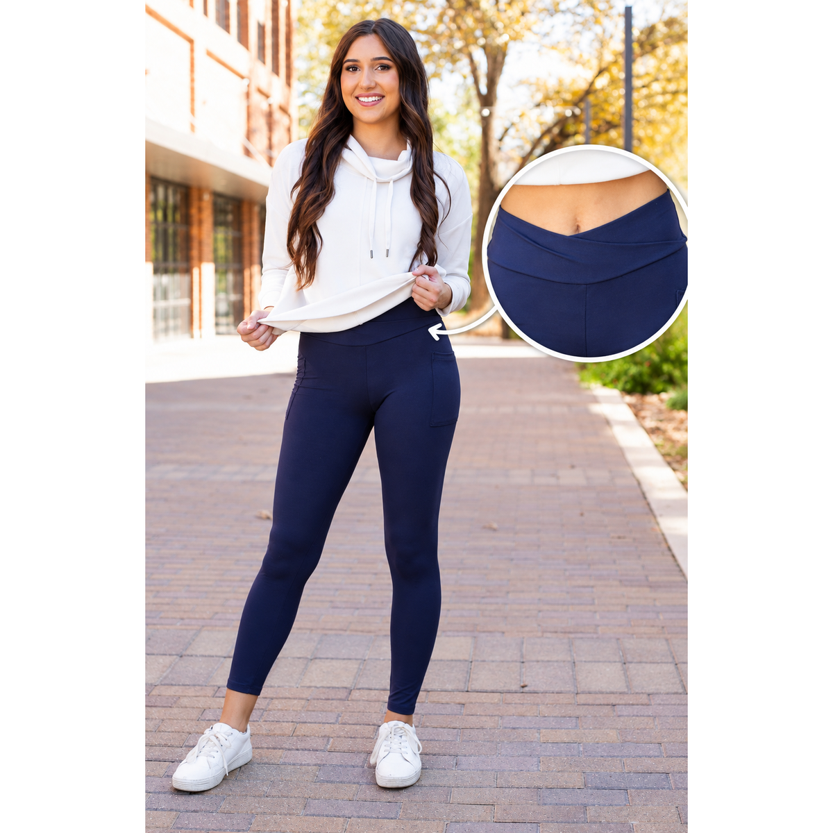 Ready to Ship | The Nadia - NAVY Crossover Full Length Leggings with Pockets