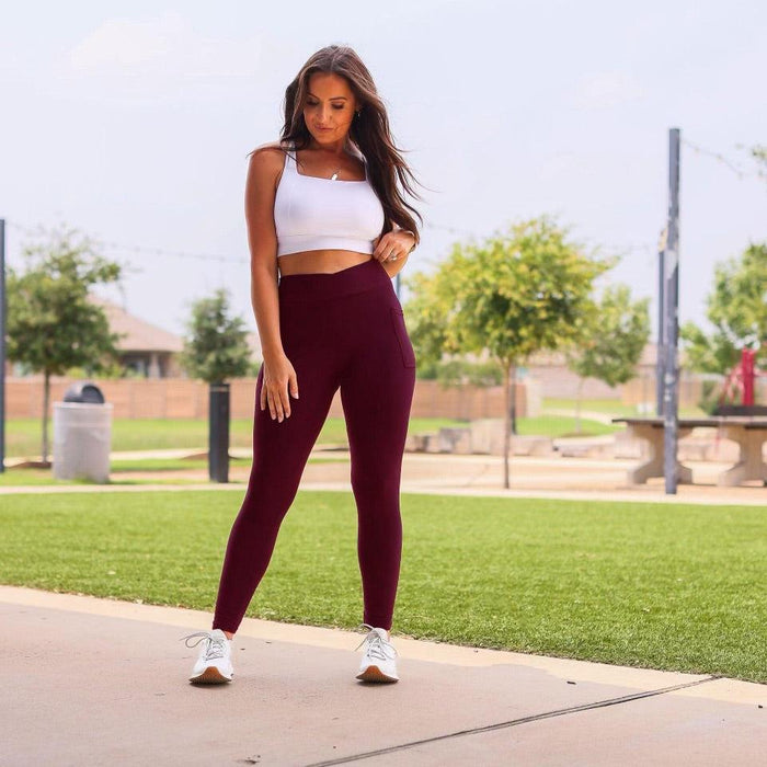 PreOrder | The Molly - MAROON Crossover Full Length Leggings with Pockets  - Luxe Leggings by Julia Rose®