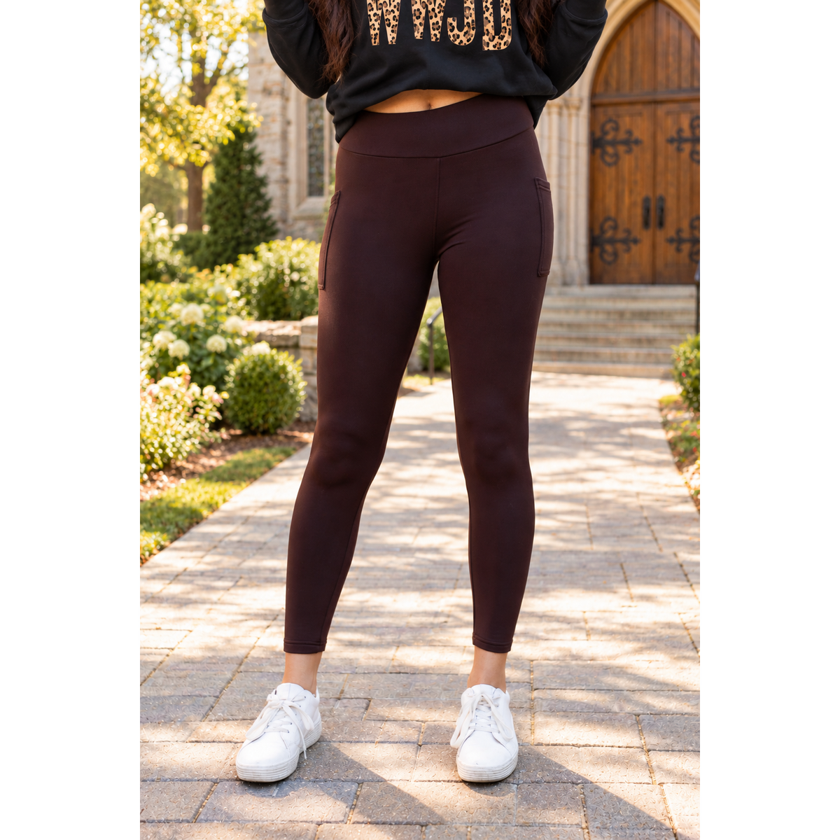 Ready to Ship| The Belle - Brown FLEECE Full Length Leggings with Pockets - 2 PACK