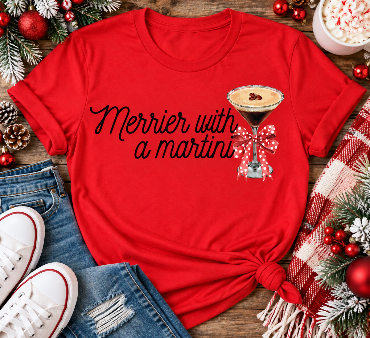 Merrier with a Martini holiday graphic apparel mockup.