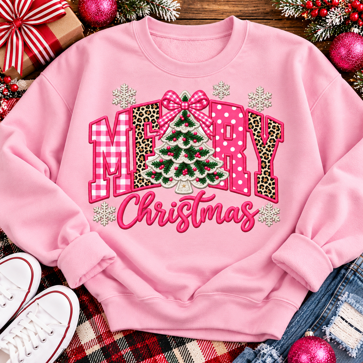 Pink Merry Christmas Graphic Apparel