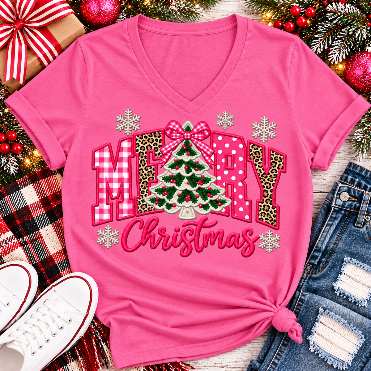 Pink Merry Christmas Graphic Apparel