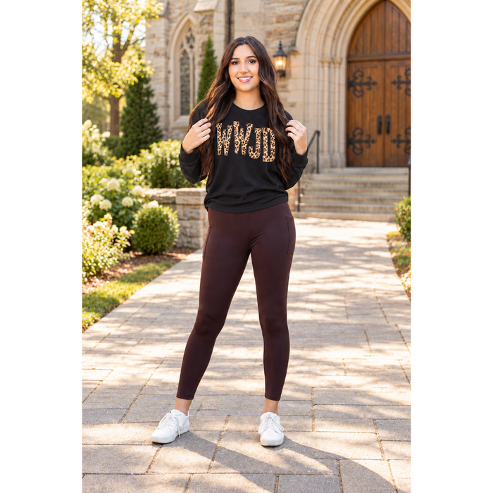 Ready to Ship| The Belle - Brown FLEECE Full Length Leggings with Pockets - 2 PACK
