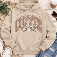 Coffee Weather polka dot graphic shirt available in brown and beige V-neck, crewneck tee, long sleeve tee and hoodie styles.