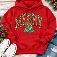MERRY leopard print Christmas tree graphic apparel for women in black, red and beige