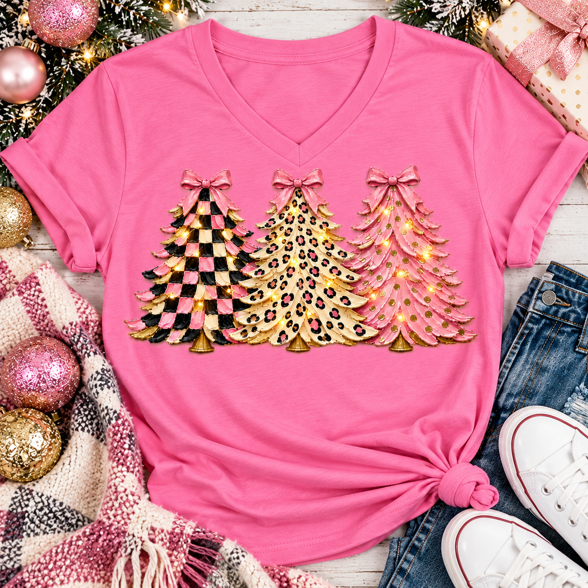 Girly Christmas Trees Graphic Apparel