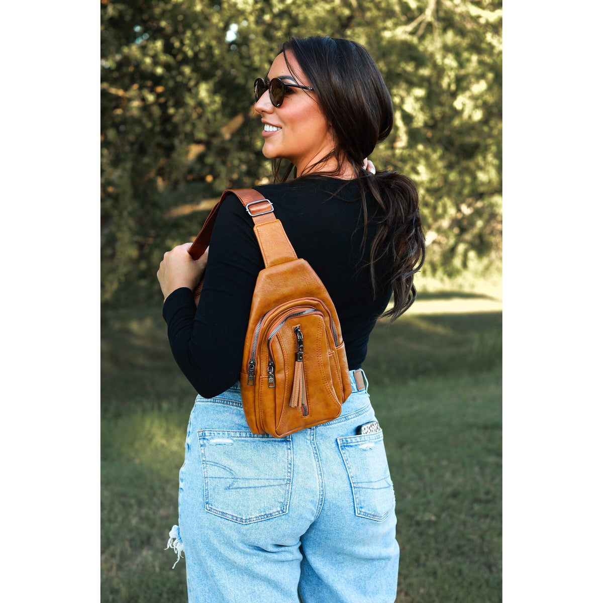Boho vintage sling bag with adjustable crossbody strap
