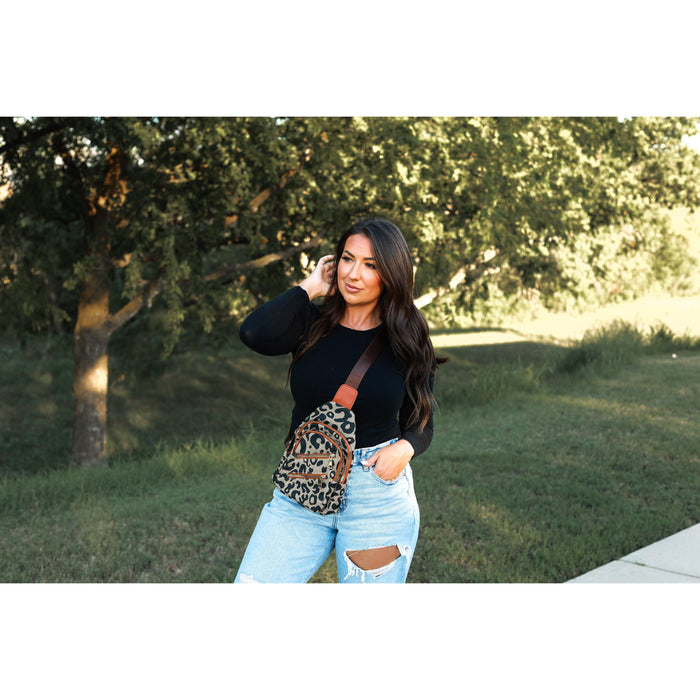 Leopard Sling Bag boutique crossbody bag with adjustable strap