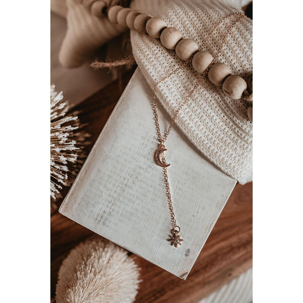 Ready to Ship | Dainty Moon & Star Pendant Necklace with Rhinestones